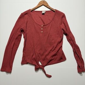 Paper Crane Women's Long Sleeve Waffle Knit Front Tie Shirt, Size M